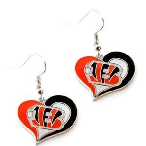 New‎ Cincinnati Bengals NFL Silver Swirl Heart Dangle Earrings Non-Allergen…